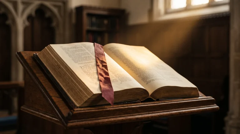 Open Bible with soft morning light crossing the pages