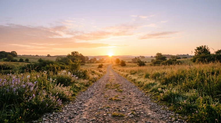 Open path leading toward a sunrise, symbolizing the new week ahead