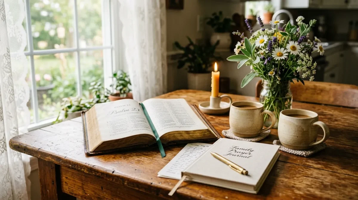 A Sunday family table set with warmth, representing prayers for family