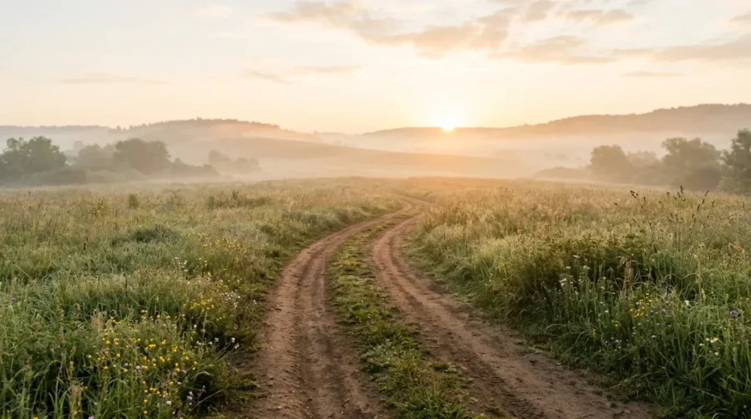 Open path leading toward a sunrise, symbolizing prayerful hope for the new week