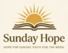 Sunday Hope logo featuring a sunrise and an open book symbol representing hope, faith, and inspiration